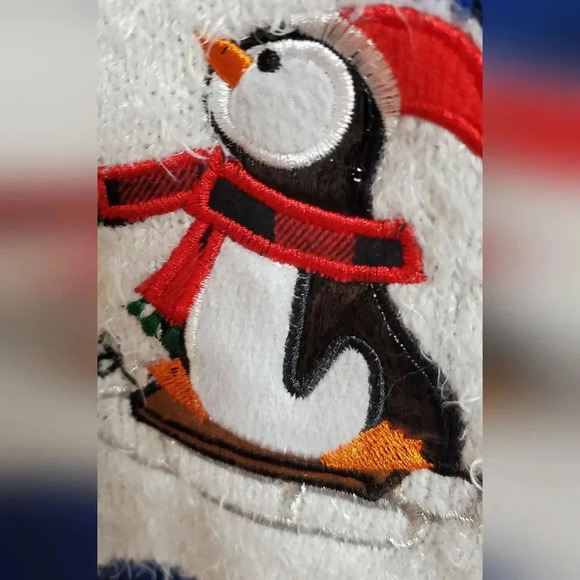 United States Christmas Sweater Penguins Trees Sequins Long Snow Presents XXL - Picture 6 of 9